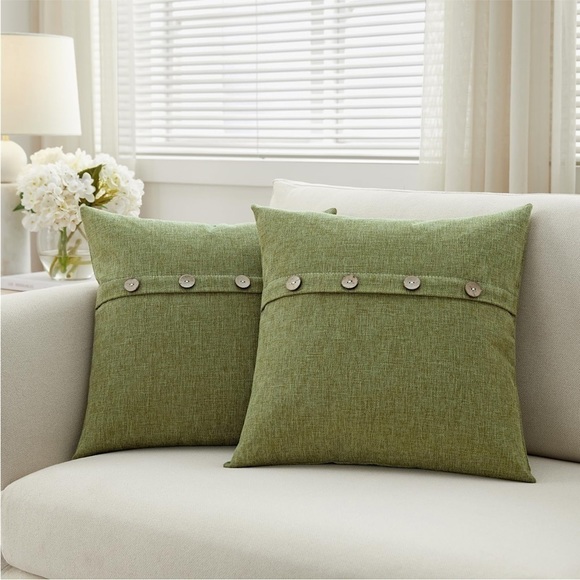 Farmhouse Mid Century Modern Bohemian Decorative Green Linen Pillow Case Cover